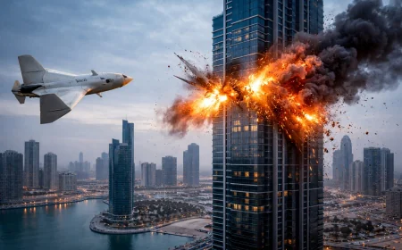 🚨 Iranski dron „Shahed“ pogodio neboder u Bahreinu – snimci uživo